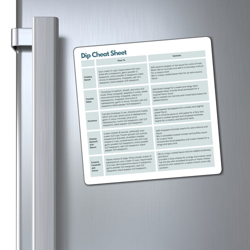 Dip Cheat Sheet Magnet, ADHD Kitchen Helper, Recipe Reference Fridge Magnet, Neurodivergent Gift