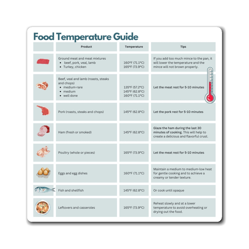 Food Temperature Guide Magnet, Safe Cooking Temps Chart, ADHD Kitchen Aid, Meat Fish Egg Temp Guide, Neurodivergent Kitchen Gift, Fridge Mag