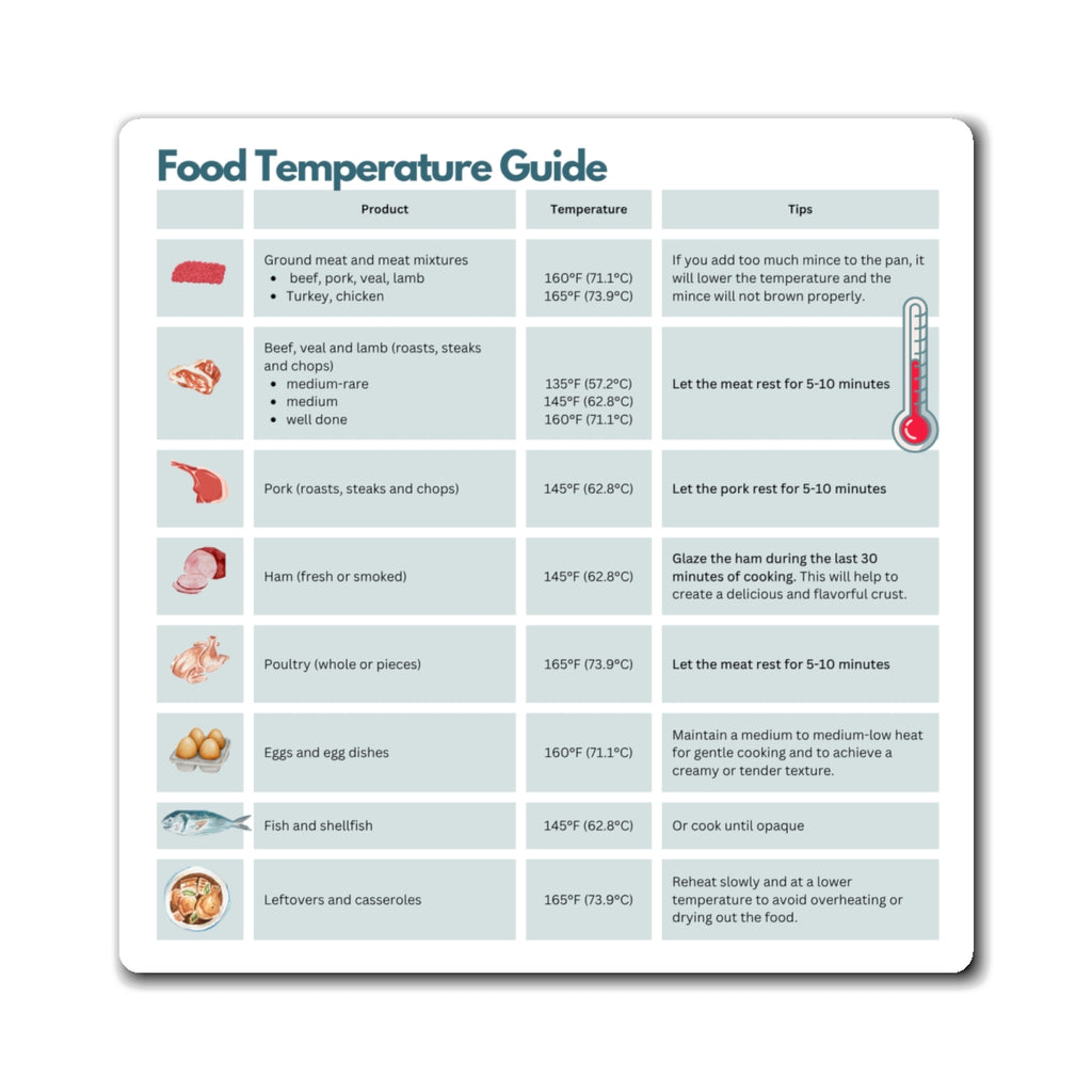 Food Temperature Guide Magnet, ADHD Kitchen Aid, Cooking Temp Chart, Neurodivergent Gift, Fridge Magnet, Safe Food Temp Reminder