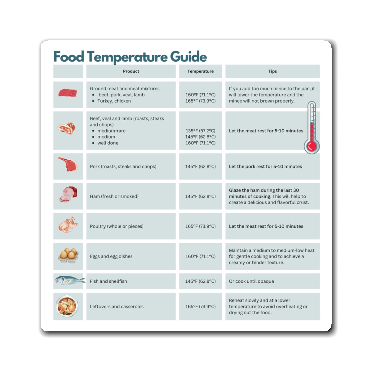 Food Temperature Guide Magnet, ADHD Kitchen Aid, Cooking Temp Chart, Neurodivergent Gift, Fridge Magnet, Safe Food Temp Reminder