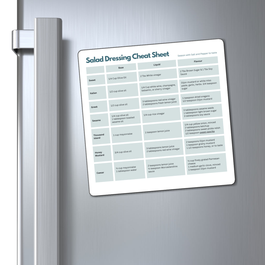 Salad Dressing Cheat Sheet Magnet, ADHD Kitchen Helper, Fridge Magnet, Neurodivergent Gift, Recipe Cheat Sheet