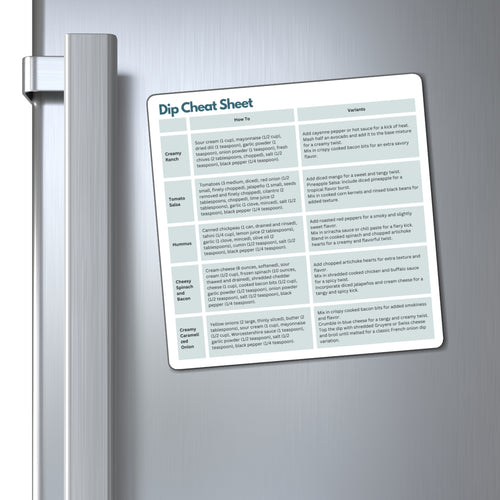 Dip Cheat Sheet Magnet, Recipe Reminder Fridge Magnet, ADHD Kitchen Aid, Cooking Gift, Neurodivergent