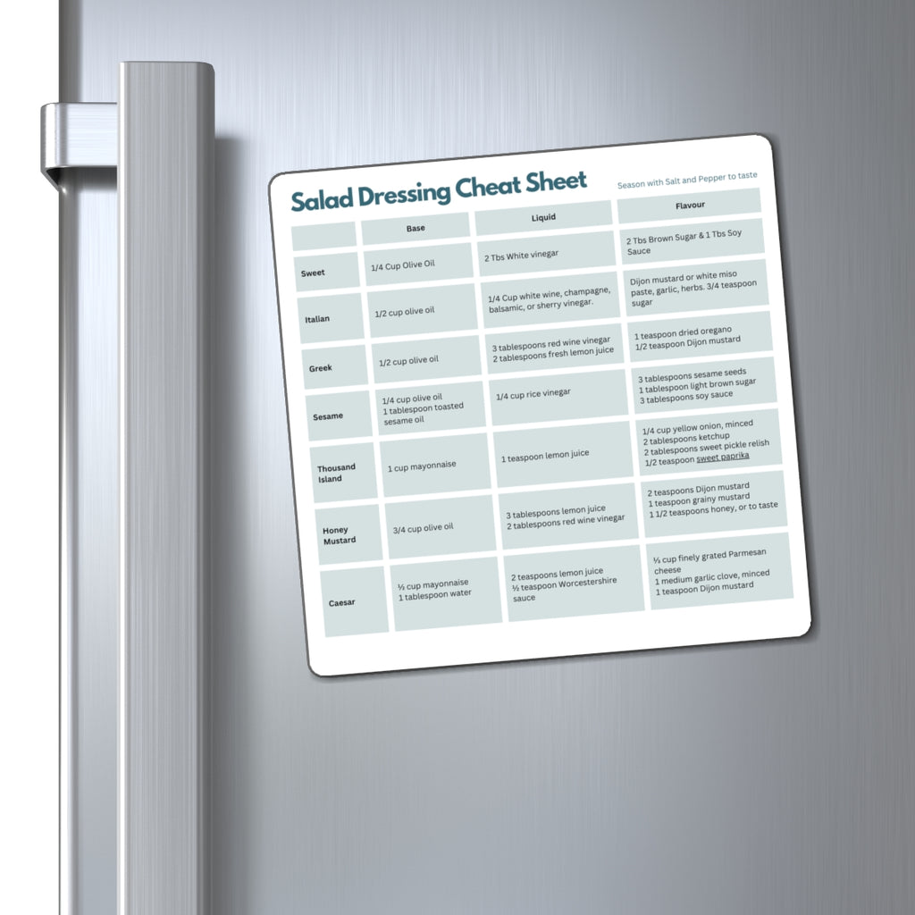 Salad Dressing Cheat Sheet Magnet, ADHD Kitchen Helper, Recipe Reference Fridge Magnet, Neurodivergent Gift